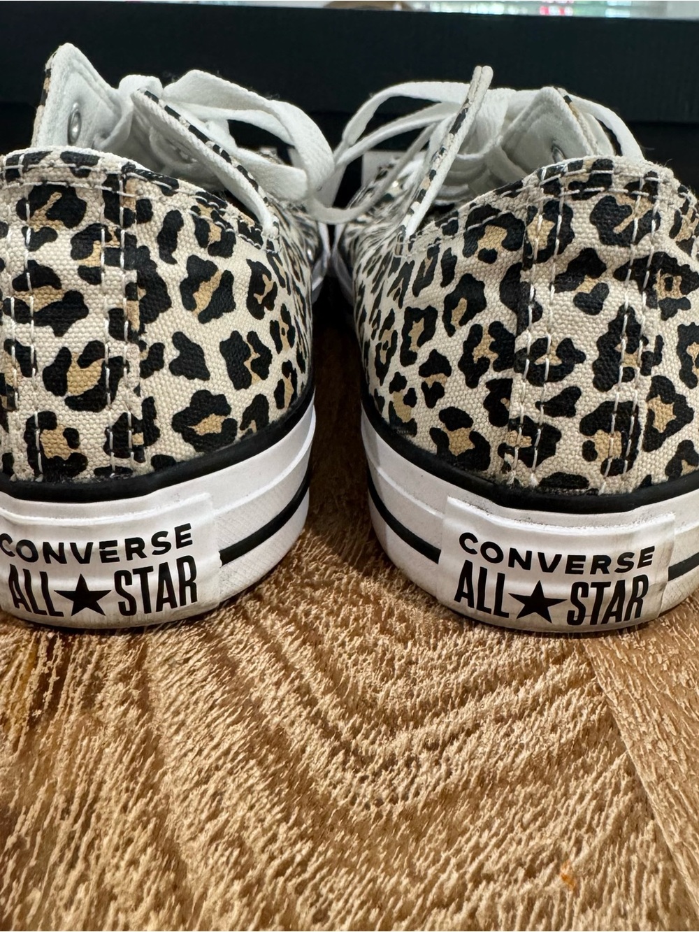 Converse Women's Leopard Print Low Top Sneakers - Black/White/Beige W9/M7 - Picture 5 of 7